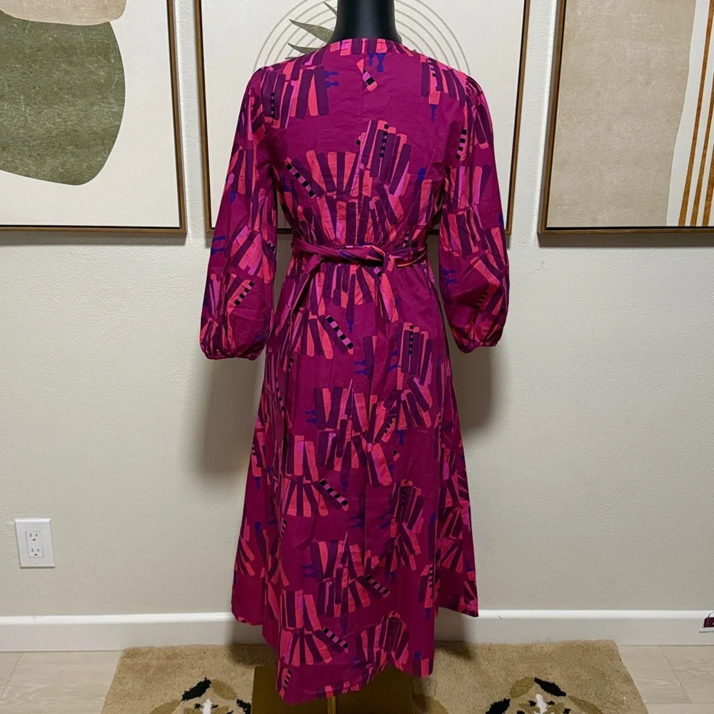 CELINA MOON Pink and Purple Patterned Long Sleeve Midi Dress NEW - Picture 5 of 9